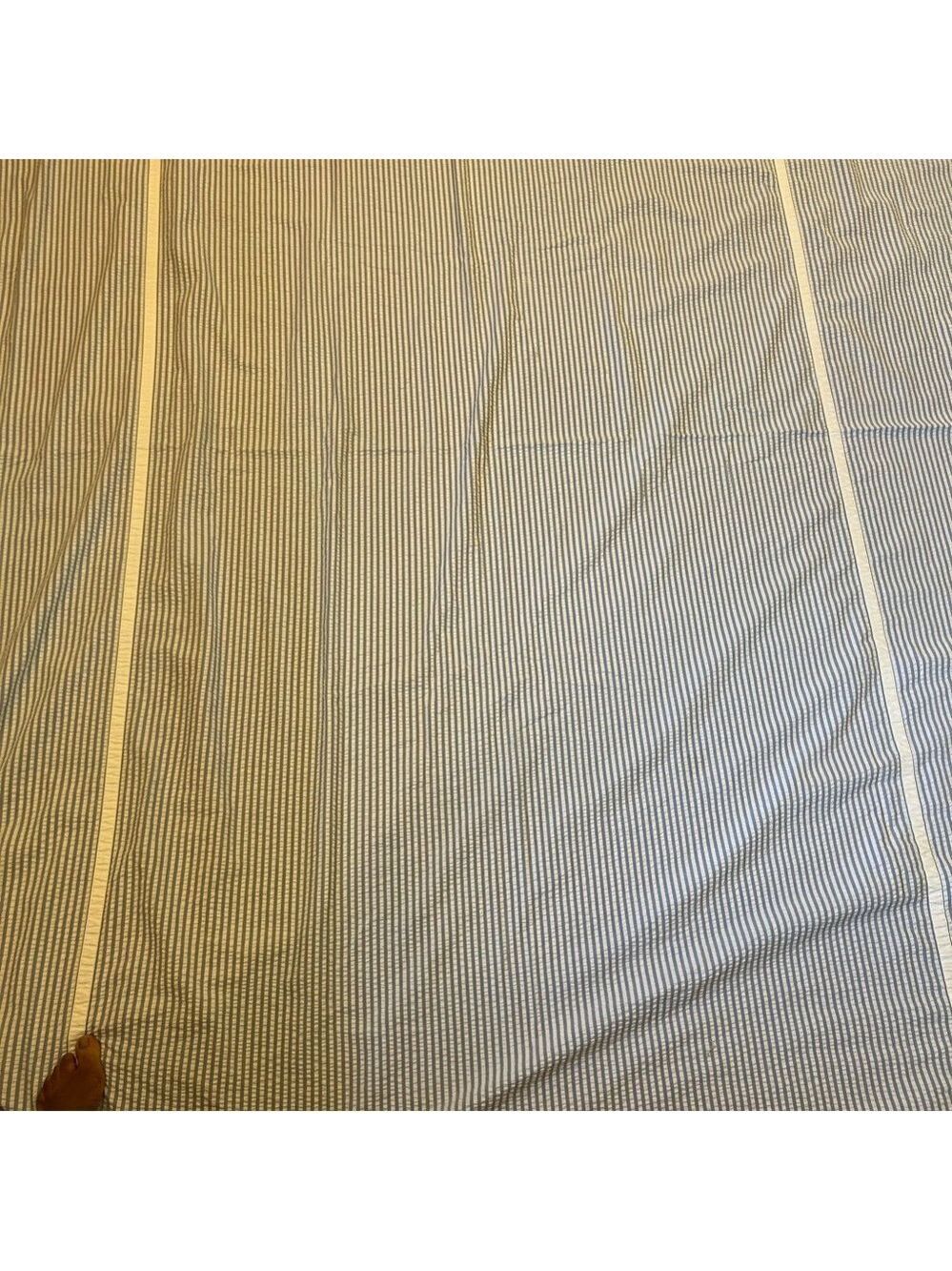 Cuddledown Sheet King Flat 100% Cotton Seersucker Blue Striped Portugal